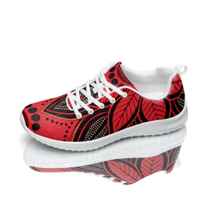Red Leaf Pattern Sneakers – Stylish Lace-Up Casual Shoes with Artistic Print